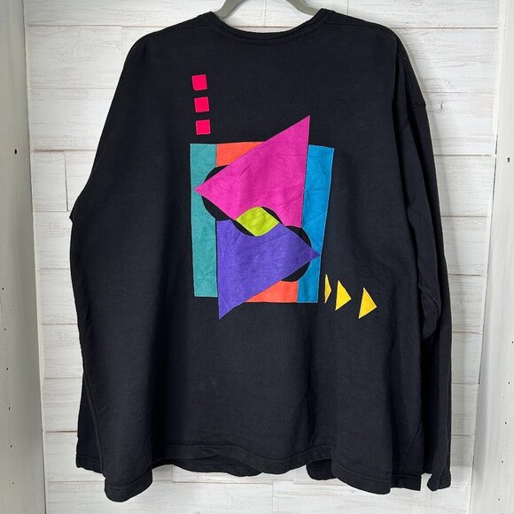 Nu Views Women Vintage Button Up Sweatshirt in Black Size XXL Geometric Shapes - Picture 2 of 9